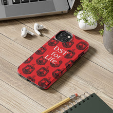 Load image into Gallery viewer, Phone Case in Red with DST Crest in Black with DST for Life in White
