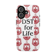 Load image into Gallery viewer, Phone Case in White with DST Crest in Red and DST for Life in Black
