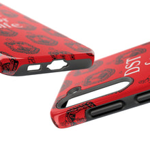 Load image into Gallery viewer, Phone Case in Red with DST Crest in Black with DST for Life in White
