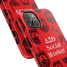 Load image into Gallery viewer, Phone Case in Red with DST Crest in Black with DST Social Worker Theme
