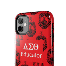 Load image into Gallery viewer, Phone Case in Red with DST Crest in Black with DST Educator Theme
