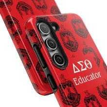 Load image into Gallery viewer, Phone Case in Red with DST Crest in Black with DST Educator Theme
