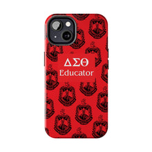 Load image into Gallery viewer, Phone Case in Red with DST Crest in Black with DST Educator Theme
