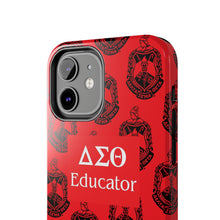 Load image into Gallery viewer, Phone Case in Red with DST Crest in Black with DST Educator Theme
