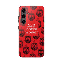 Load image into Gallery viewer, Phone Case in Red with DST Crest in Black with DST Social Worker Theme
