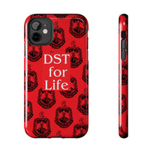 Load image into Gallery viewer, Phone Case in Red with DST Crest in Black with DST for Life in White
