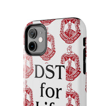 Load image into Gallery viewer, Phone Case in White with DST Crest in Red and DST for Life in Black
