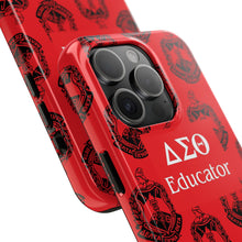 Load image into Gallery viewer, Phone Case in Red with DST Crest in Black with DST Educator Theme
