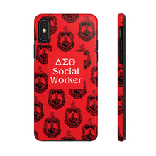 Load image into Gallery viewer, Phone Case in Red with DST Crest in Black with DST Social Worker Theme
