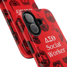 Load image into Gallery viewer, Phone Case in Red with DST Crest in Black with DST Social Worker Theme
