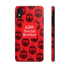 Load image into Gallery viewer, Phone Case in Red with DST Crest in Black with DST Social Worker Theme
