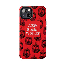 Load image into Gallery viewer, Phone Case in Red with DST Crest in Black with DST Social Worker Theme
