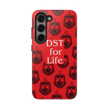 Load image into Gallery viewer, Phone Case in Red with DST Crest in Black with DST for Life in White
