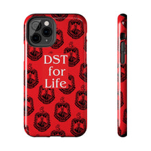 Load image into Gallery viewer, Phone Case in Red with DST Crest in Black with DST for Life in White
