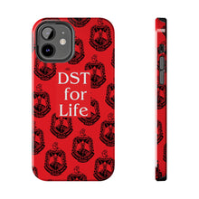 Load image into Gallery viewer, Phone Case in Red with DST Crest in Black with DST for Life in White
