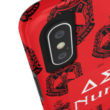 Load image into Gallery viewer, Phone Case in Red with DST Crest in Black with DST Nurse Theme
