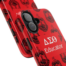 Load image into Gallery viewer, Phone Case in Red with DST Crest in Black with DST Educator Theme
