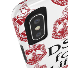 Load image into Gallery viewer, Phone Case in White with DST Crest in Red and DST for Life in Black
