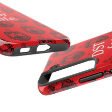 Load image into Gallery viewer, Phone Case in Red with DST Crest in Black with DST for Life in White
