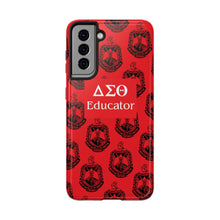 Load image into Gallery viewer, Phone Case in Red with DST Crest in Black with DST Educator Theme
