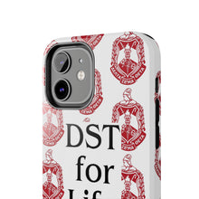 Load image into Gallery viewer, Phone Case in White with DST Crest in Red and DST for Life in Black
