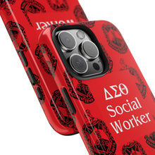 Load image into Gallery viewer, Phone Case in Red with DST Crest in Black with DST Social Worker Theme
