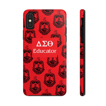 Load image into Gallery viewer, Phone Case in Red with DST Crest in Black with DST Educator Theme
