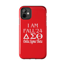 Load image into Gallery viewer, Phone Case in Red with I AM FALL &#39;24 DST Theme in White
