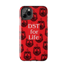 Load image into Gallery viewer, Phone Case in Red with DST Crest in Black with DST for Life in White
