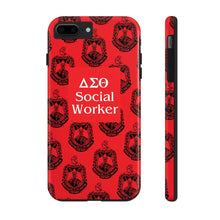 Load image into Gallery viewer, Phone Case in Red with DST Crest in Black with DST Social Worker Theme
