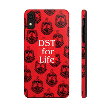 Load image into Gallery viewer, Phone Case in Red with DST Crest in Black with DST for Life in White
