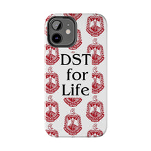 Load image into Gallery viewer, Phone Case in White with DST Crest in Red and DST for Life in Black
