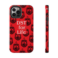 Load image into Gallery viewer, Phone Case in Red with DST Crest in Black with DST for Life in White
