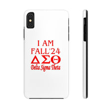 Load image into Gallery viewer, Phone Case in White with I AM FALL &#39;24 DST Theme in Red
