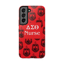 Load image into Gallery viewer, Phone Case in Red with DST Crest in Black with DST Nurse Theme
