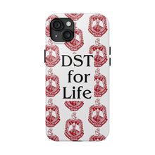 Load image into Gallery viewer, Phone Case in White with DST Crest in Red and DST for Life in Black
