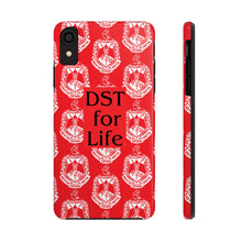 Load image into Gallery viewer, Phone Case in Red with DST Crest in White and DST for Life in Black
