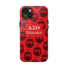 Load image into Gallery viewer, Phone Case in Red with DST Crest in Black with DST Educator Theme
