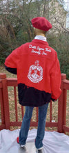 Load image into Gallery viewer, DST Red and Black Boyfriend Length Denim Jacket
