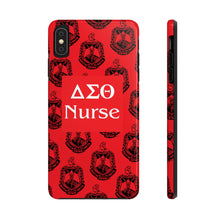 Load image into Gallery viewer, Phone Case in Red with DST Crest in Black with DST Nurse Theme
