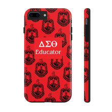 Load image into Gallery viewer, Phone Case in Red with DST Crest in Black with DST Educator Theme
