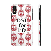 Load image into Gallery viewer, Phone Case in White with DST Crest in Red and DST for Life in Black
