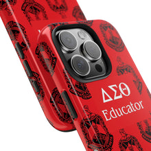 Load image into Gallery viewer, Phone Case in Red with DST Crest in Black with DST Educator Theme
