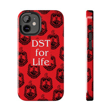 Load image into Gallery viewer, Phone Case in Red with DST Crest in Black with DST for Life in White
