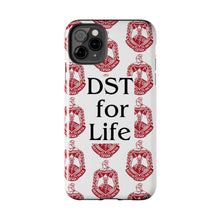 Load image into Gallery viewer, Phone Case in White with DST Crest in Red and DST for Life in Black
