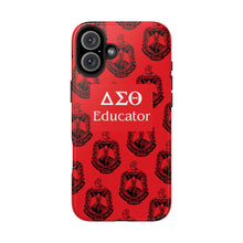 Load image into Gallery viewer, Phone Case in Red with DST Crest in Black with DST Educator Theme
