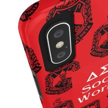 Load image into Gallery viewer, Phone Case in Red with DST Crest in Black with DST Social Worker Theme
