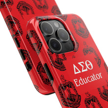 Load image into Gallery viewer, Phone Case in Red with DST Crest in Black with DST Educator Theme
