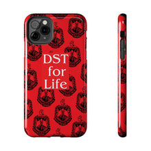 Load image into Gallery viewer, Phone Case in Red with DST Crest in Black with DST for Life in White
