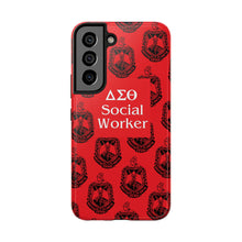 Load image into Gallery viewer, Phone Case in Red with DST Crest in Black with DST Social Worker Theme
